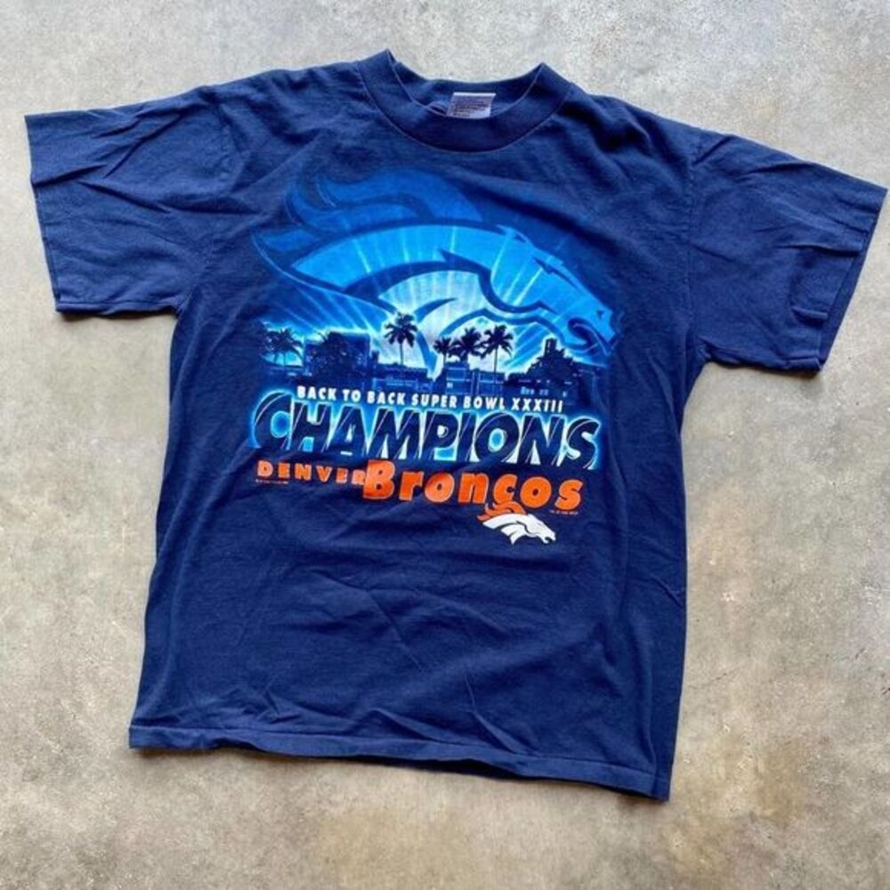 Vintage 1999 Denver Broncos Super Bowl XXXIII Champions T-Shirt Navy All Sport M